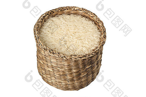 篮子大米孤立的白色背景