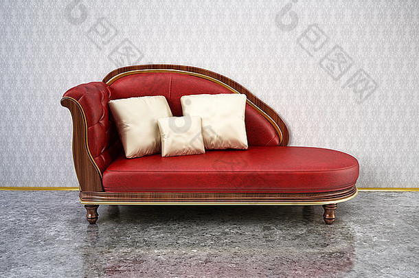 红色的优雅的舒适的沙发反光表面