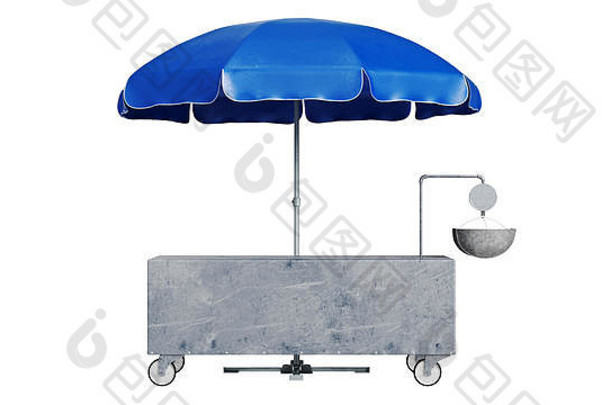 蓝色的街天井伞展示呈现