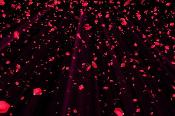 摘要背景飞行红色的玫瑰花瓣婚礼浪漫的风格渲染电脑生成的背景