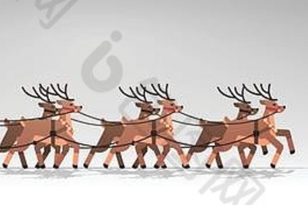 圣诞老人雪橇驯鹿快乐圣诞节快乐一年问候卡冬天假期概念孤立的水平平复制空间