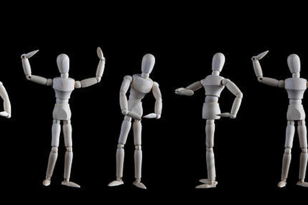 集木雕像摆姿势健美运动员孤立的黑色的背景健美运动员竞争阶段概念
