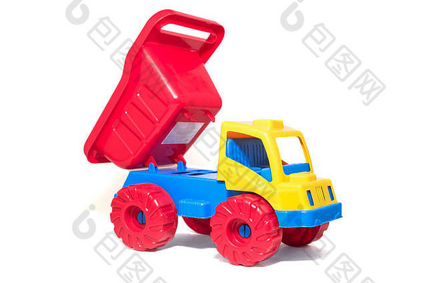 色彩斑斓的玩具卡车孤立的白色背景