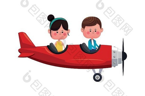 夫妇飞行红色的飞机浪漫的情人节