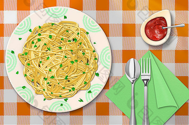 光栅插图意大利面晚餐番茄酱表格