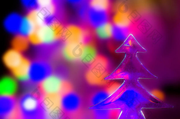 圣诞节树摘要模糊灯背景蓝色<strong>的</strong>紫色<strong>的</strong>橙色颜色庆祝活动概念