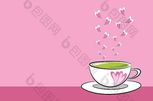 茶粉红色的背景甜蜜的概念插图