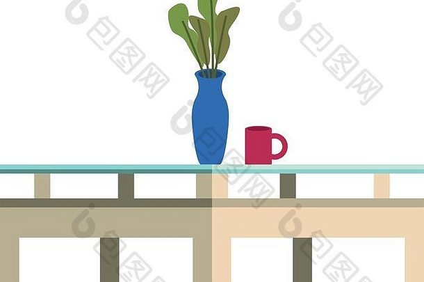 中心表格室内植物咖啡杯家具图标
