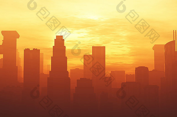 巨大的烟雾弥漫的大都市日落日出艺术作品插图