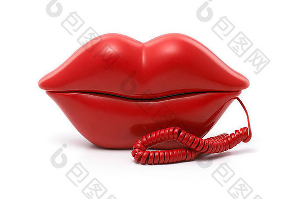 红色的嘴唇电话减少白色背景