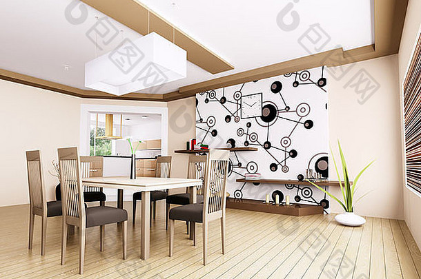室内现代餐厅房间渲染