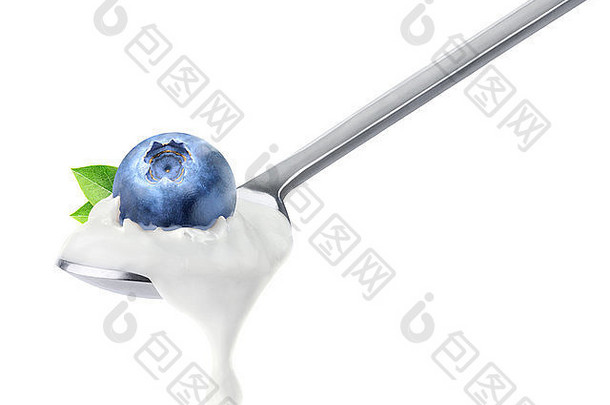 勺子蓝莓<strong>酸奶</strong>孤立的白色