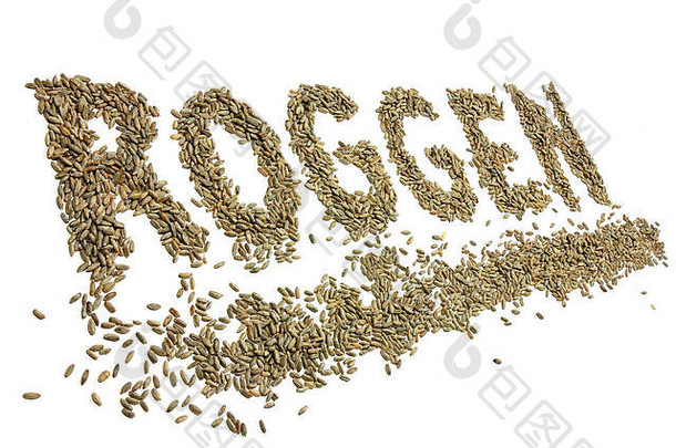 roggen黑麦德国语言写黑麦谷物孤立的白色背景
