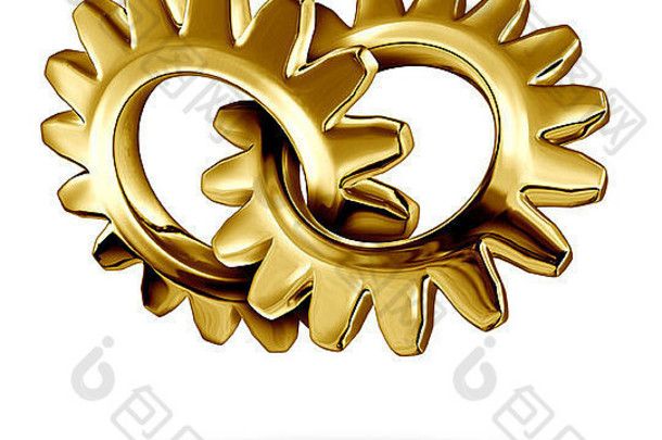 金业务伙伴关系概念黄金金属齿轮齿轮连接象征战略企业合并公司团队合作