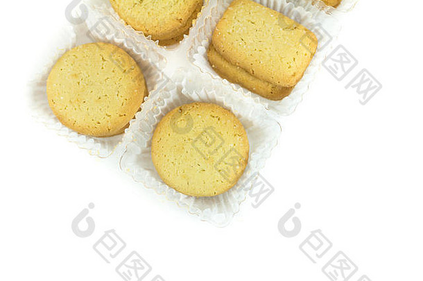 类型黄油饼干孤立的白色背景