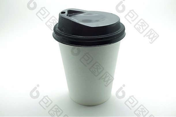 白色纸咖啡杯黑色的塑料成员