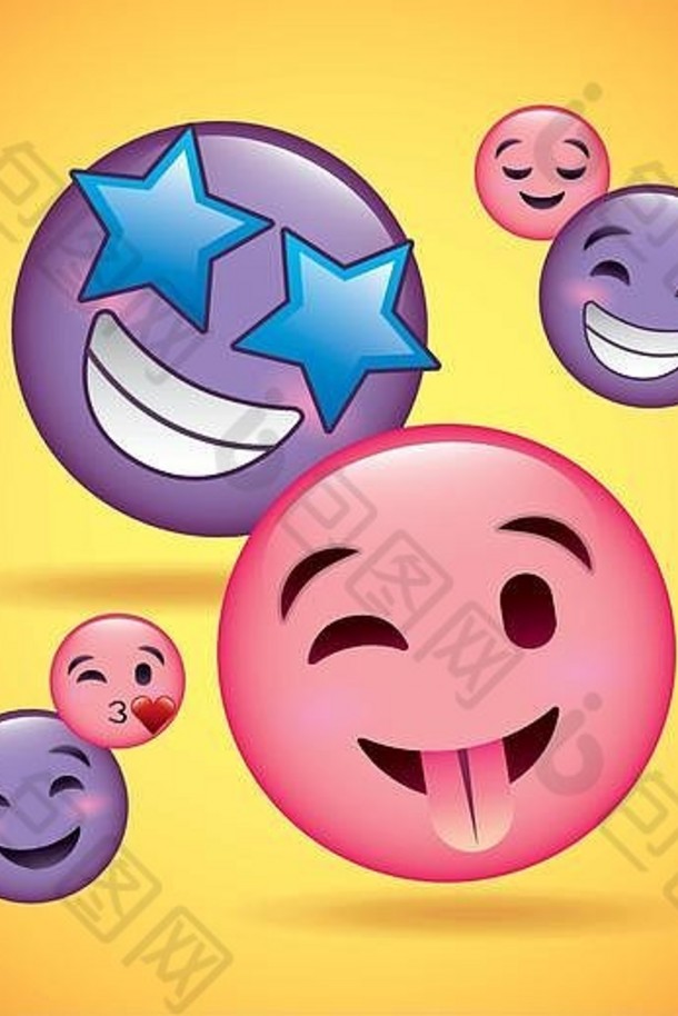 粉红色的紫色的微笑表情符号快乐微笑爱舌头