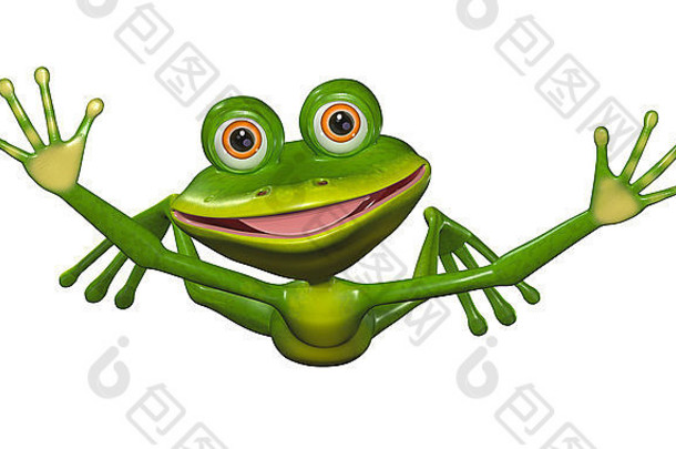 插图快乐绿色青蛙飞行