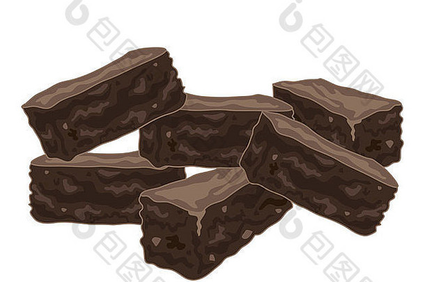 插图堆栈美味的首页使巧克力布朗尼孤立的白色背景