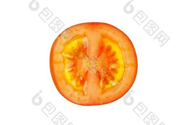 薄片新鲜的红色的樱桃番茄切口孤立的白色背景宏平躺水平特写镜头健康的吃农民的连续