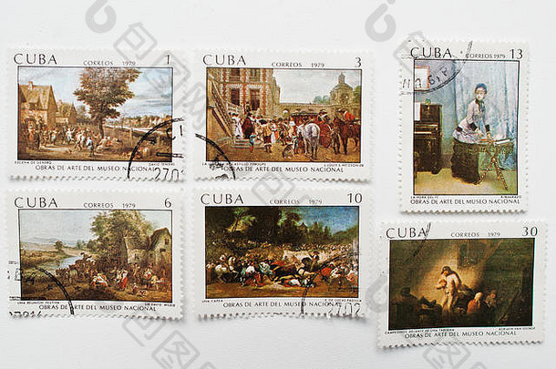 乌日哥罗德乌克兰约集合邮资邮票印刷古巴邮件显示古巴人画家作品约