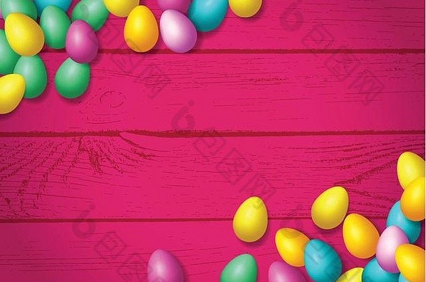 复活节框架闪亮的色彩斑斓的快乐鸡蛋传播木背景