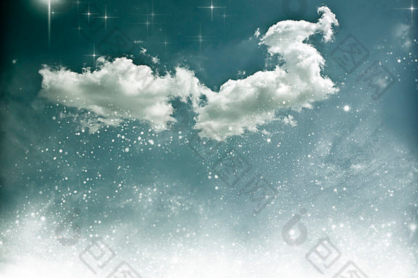 美丽的冬天天空毛茸茸的云星星雪花