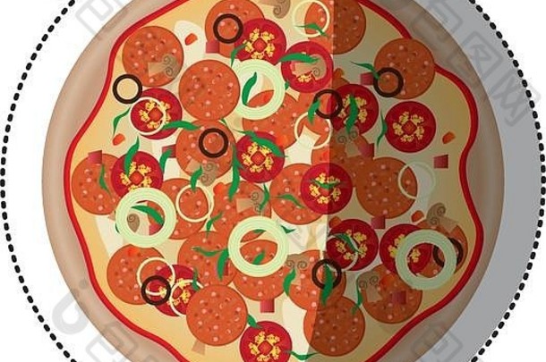 贴纸色彩斑斓的圆形的披萨图标快食物