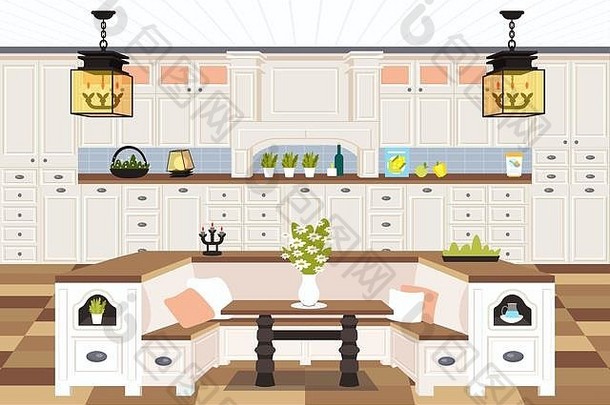 当代厨房室内空人房子餐厅房间现代公寓设计平