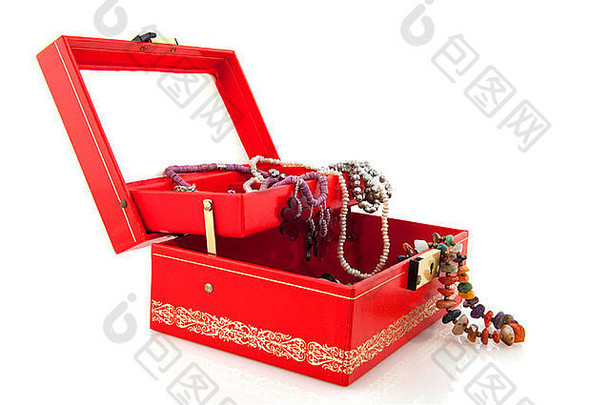 红色的完整的Jewelery盒子手镯链