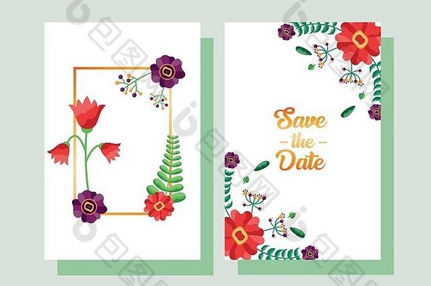 婚礼保存日期花横幅标签