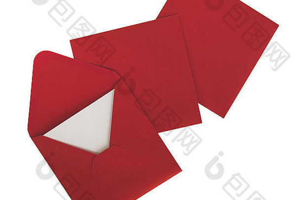 红色的信封克里斯塔马斯卡片孤立的白色