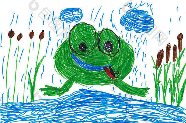孩子们的画有趣的青蛙舌头