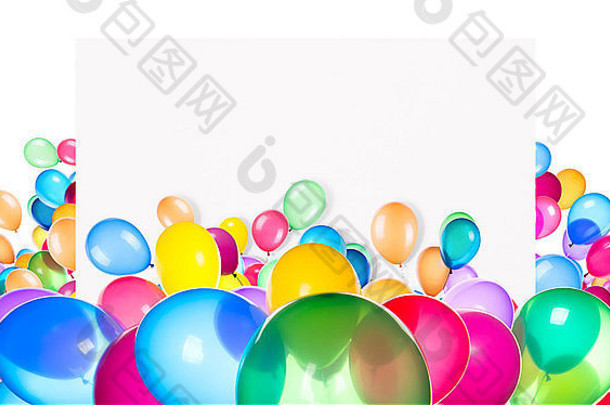 假期横幅色彩斑斓的气球孤立的白色