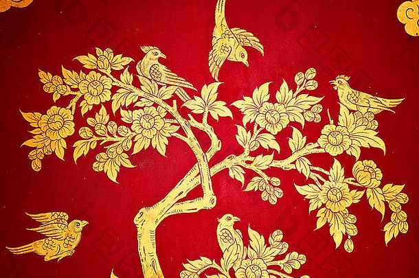 古老的亚洲艺术面板黄金装饰