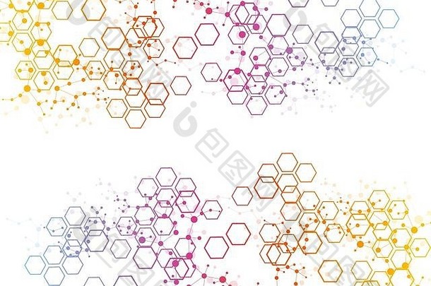 科学网络模式连接行点技术六边形结构分子连接元素