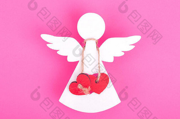 圣诞节装饰白色天使有关红色的心粉红色的背景