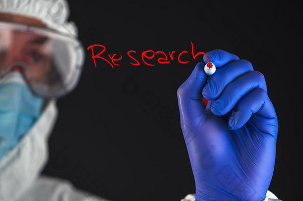 科学家保护衣服写作研究红色的标记感觉提示笔
