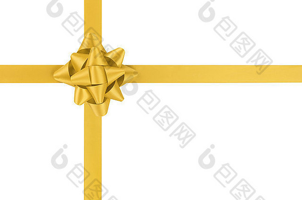 黄色的丝带交叉礼物弓孤立的白色背景