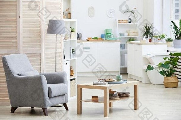 图像扶手椅木表格生活房间现代厨房背景