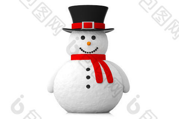 圣诞节时间微笑雪人白色背景孤立的插图