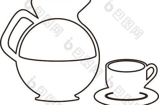 草图轮廓集玻璃Jar咖啡菜杯图标