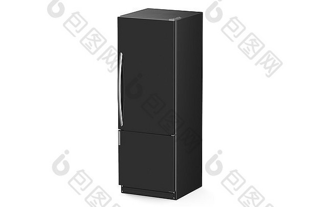 现代黑色的冰箱孤立的白色背景