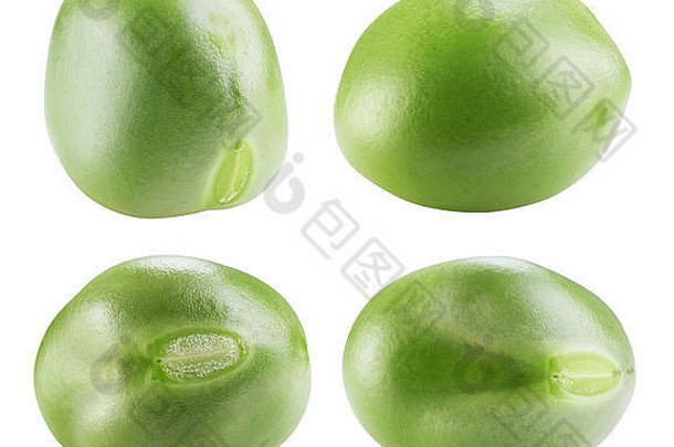 宏新鲜的绿色豌豆孤立的白色背景剪裁路径