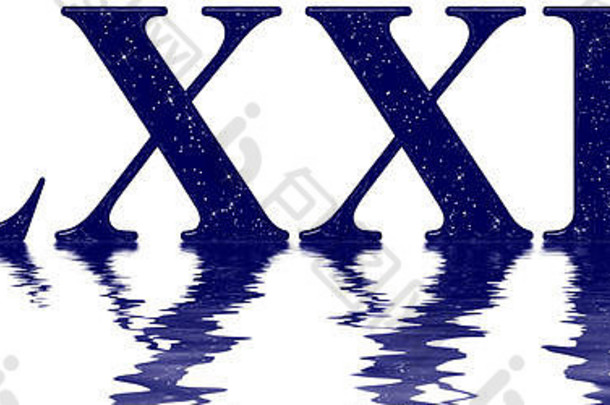 罗马数字<strong>七</strong>十年明星天空纹理模仿反映了水表面孤立的白色渲染