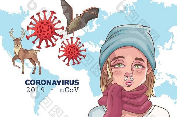 冠状病毒信息图表生病的女人动物
