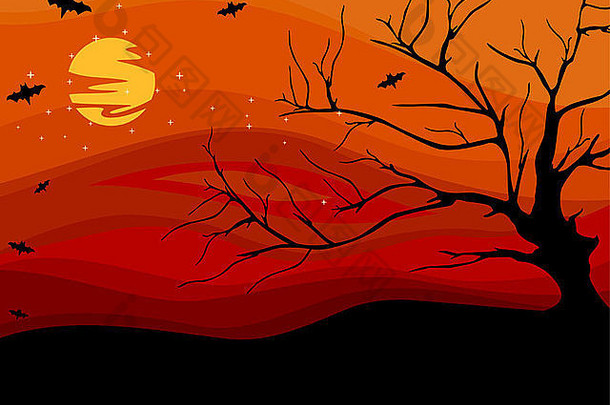 背景插图特色轮廓死树红色的橙色日落