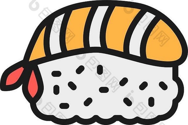 尼吉里大马哈鱼片日本厨房平颜色行图标