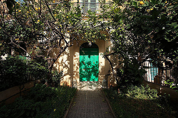 路径房子sliema岛马耳他路径领导柠檬树明亮的绿色通过过滤后的桑格特