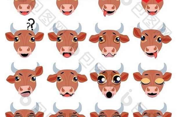 棕色（的）牛表情符号表情符号表达式有趣的可爱的动物